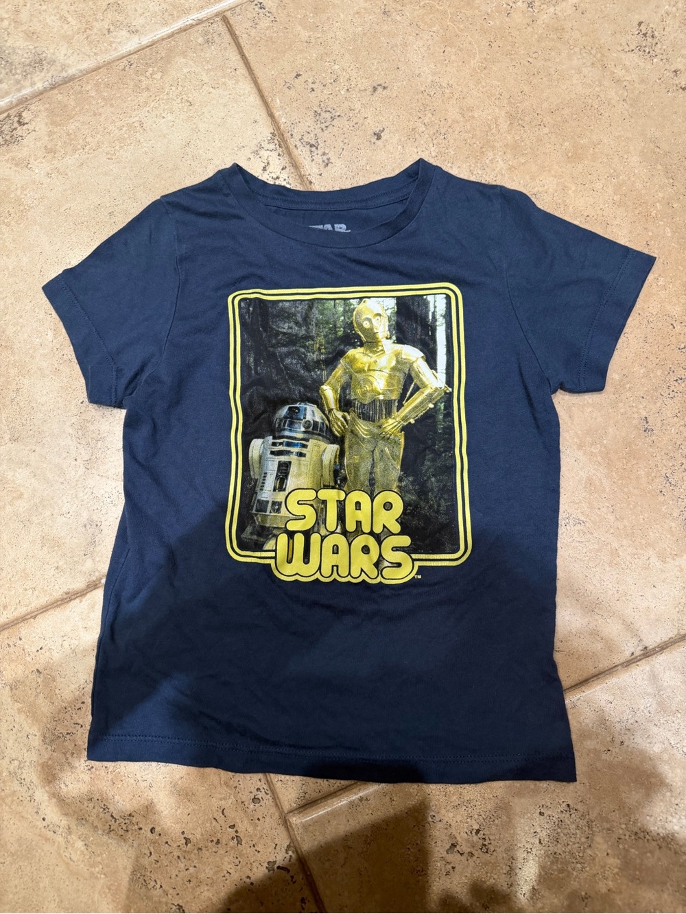 Kids Star Wars Navy Blue Tee with Yellow C-3PO & R2-D2 Graphic